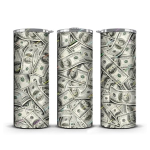 Raining Money Tumbler Wrap PNG Sublimation Design - 20oz Skinny Tumbler - Dritto e affusolato - File di download digitale istantaneo