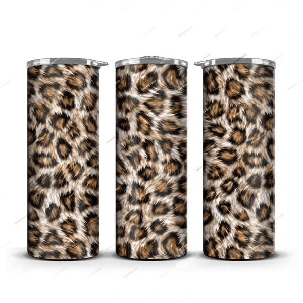 Realistic Brown Leopard Print Tumbler Wrap PNG Sublimation Design - 20oz Skinny Tumbler Straight + Tapered - Instant Digital Download Files