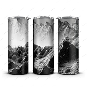 Black + White Mountains Tumbler Wrap PNG Sublimation Design - 20oz Skinny Tumbler - Straight and Tapered - Instant Digital Download Files
