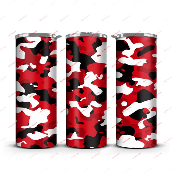 Red Camouflage Tumbler Wrap PNG Sublimation Design - Straight and Tapered 20oz Skinny Tumbler - Instant Digital Download Files
