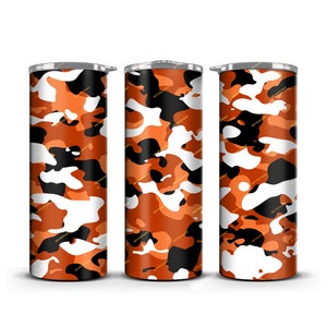 Orange Camouflage Tumbler Wrap PNG Sublimation Design - Rechte en taps toelopende 20oz Skinny Tumbler - Instant Digital Download Files