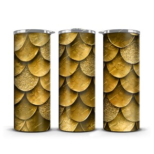 Gold Glitter Mermaid Scales Tumbler Wrap PNG Sublimation Design - Straight and Tapered 20oz Skinny Tumbler - Instant Digital Download Files
