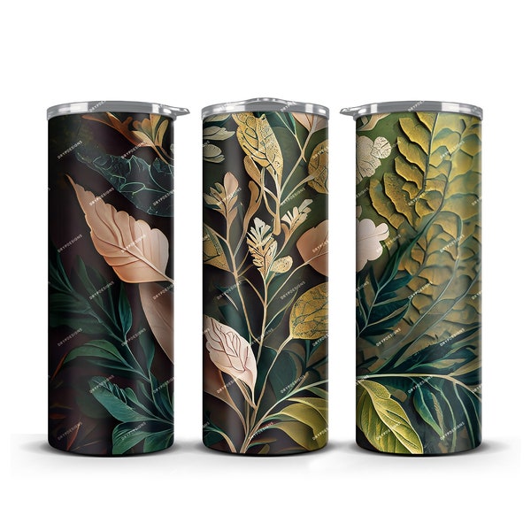 Tropical Botanical Foliage Tumbler Wrap PNG Sublimation Design - Straight and Tapered 20oz Skinny Tumbler - Instant Digital Download Files