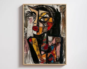 ピカソ風アートプリント：「グッド・フレンズ」カラフル・モダニズム