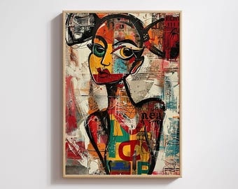 Picasso Inspired Woman Print: Abstract Cubism Street Art (Digital Download)