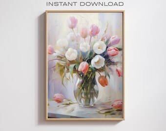 Tulip Vase Painting: Minimalist Floral Art Print (Digital Download)