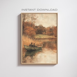 VINTAGE FISCHEREI Druck | Rustikale See Kunst | Poster Herbstboot | Angeln-Wand-Dekor | Kabine Printable | Sofortdownload | 5 JPG-Dateien