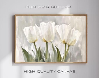 Elegant White Tulip Art Print: Rustic Floral Wall Decor