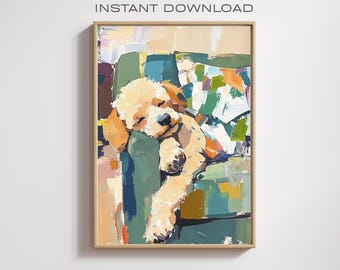 Sleeping Dog on Couch Art Print: Cozy Pet Portrait (Digital Download)
