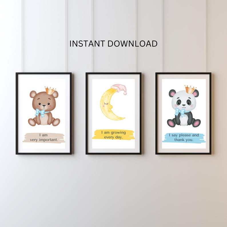 Set of 3 Kids Wall Art - Printable Affirmation Art, Positive Quotes for ...