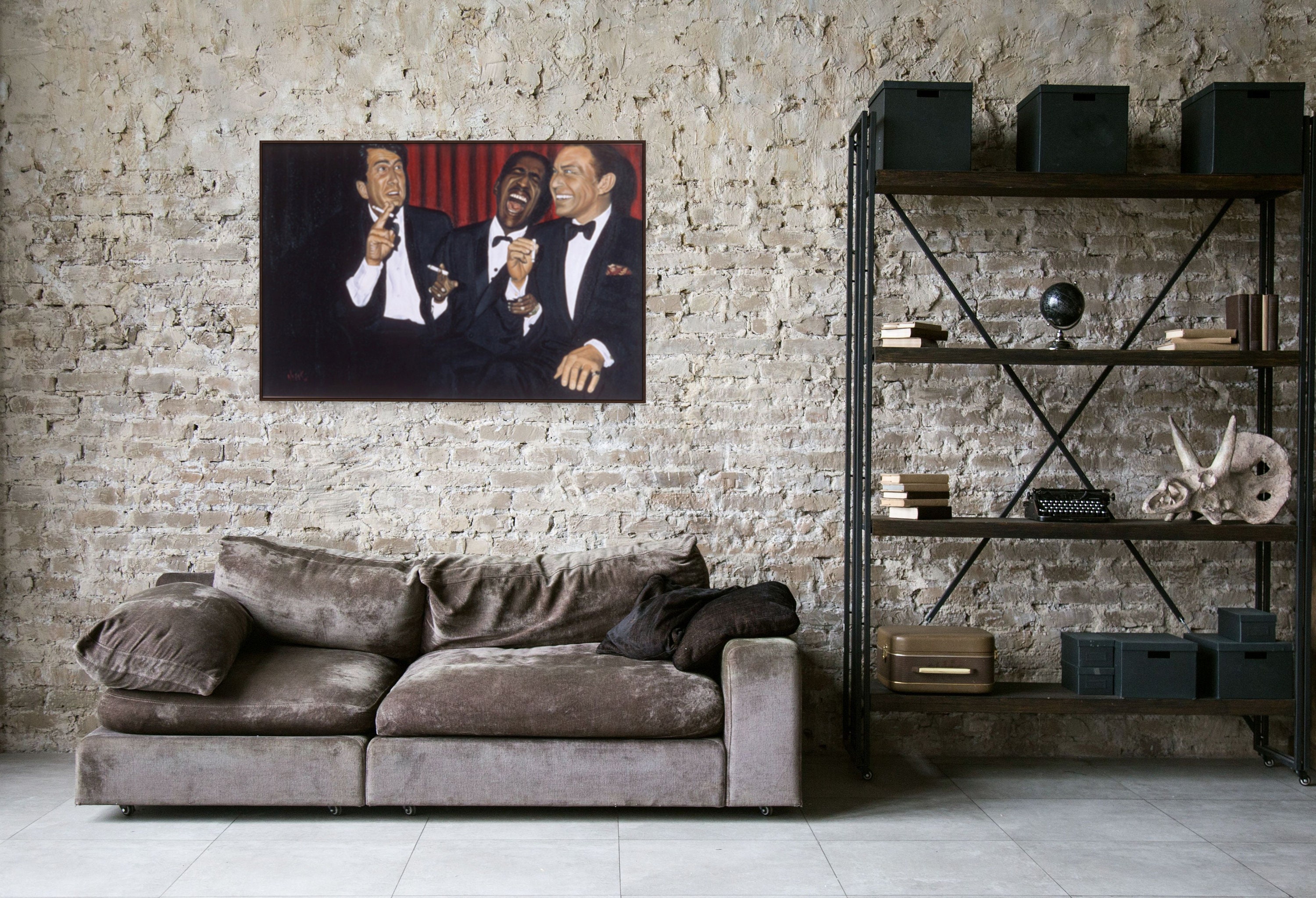 Rat Pack Original Oil Painting on Canvas Vintage Style Wall Decor Rat Pack Canvas Print Famous