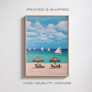 Coastal Regatta Art - Beach Sailing Decor, Nautical Wall Art, Ocean Sailing Art, Acrylic Painting, Sailboat Canvas Print, Summer Coastal Art