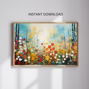 Impresión artística de campo de flores silvestres vibrantes / Descarga digital de paisaje floral colorido / Decoración de pared inspirada en la naturaleza / Impresión de prado bohemio