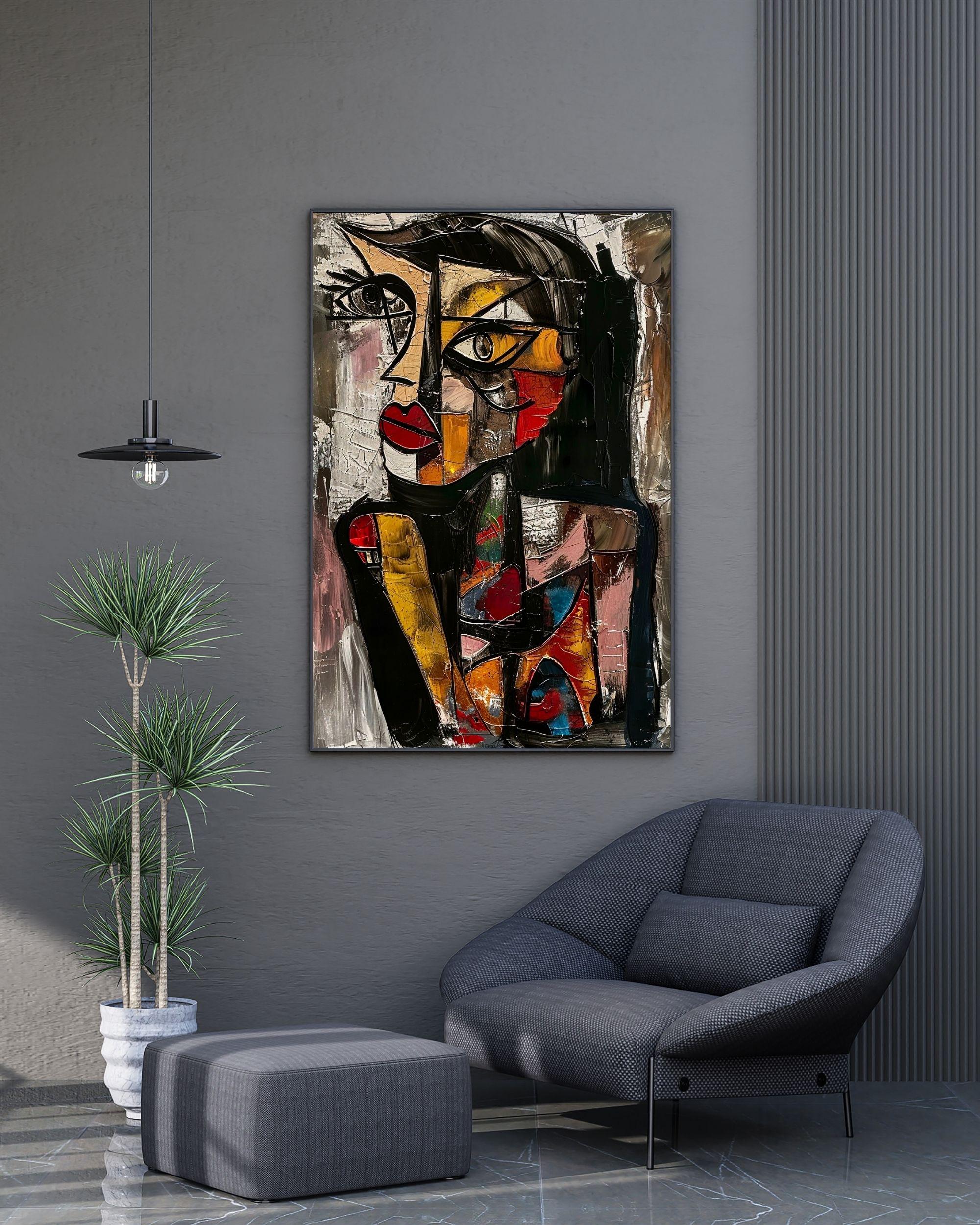 Picasso Style Woman Art Print: Abstract Cubism Star Portrait (digital ...