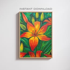 ORANGE FLOWER Art Print | Vibrant Botanical Wall Decor | Floral Canvas Painting | Botanical Art | Digital Download | 5 High-Res JPG Files