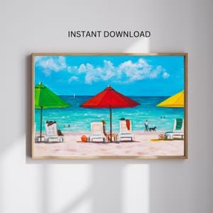 ARTE TROPICAL DE PRAIA | Impressão em tela à beira-mar | Decoração costeira | Arte de parede de férias | Pintura de guarda-sol | Download digital | Arte com ondas do mar