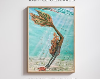 Mermaid Canvas Art Print: Ocean Fantasy Seaside Wall Decor