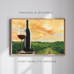 WINE GLASS PAINTING | Green Landscape Sunset Wall Art | Vineyard Acrylic Print | Vineyard Artwork | Kitchen Dining Art | Wine Lovers Gift