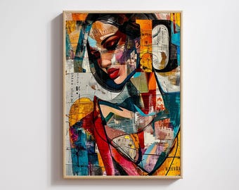 Paul Klee Inspired Abstract Woman Face Art: Eclectic Colorful Print (Digital Download)