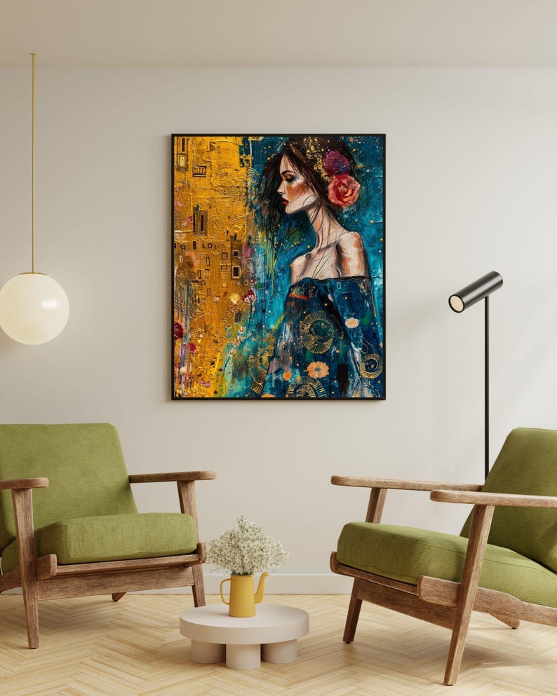 Gustav Klimt Inspired Woman Art Print: Botanical Fashion Portrait ...