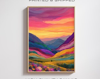 Stampa su tela "Mountain Rainbow" / Arte murale con paesaggio astratto colorato