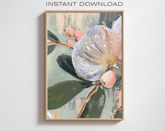 Abstract Floral Print: Peach Botanical Wall Art (Instant Download)