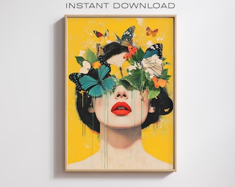 Butterfly Woman Surreal Art Print: Fantasy Wall Decor (Digital Download)