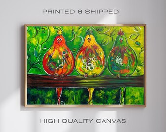 Colorful Bird Canvas Wall Art | Tropical Bird Painting | Bright Nature Inspired Home Decor