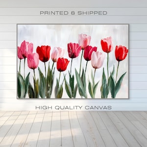 RED TULIP FLORAL Wall Art | Abstract Flower Canvas Print | Modern Botanical Painting | Ready to Hang | Eco-Friendly Material | Multiple Size