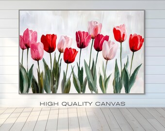 Red Tulip Floral Canvas Art: Abstract Botanical Painting
