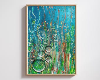 Ocean Bubble Canvas Print: Abstract Water Droplet Wall Art