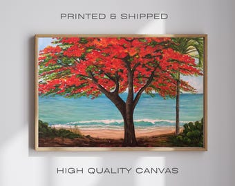 Flamboyant Tree Canvas Print: Tropical Caribbean Beach Art