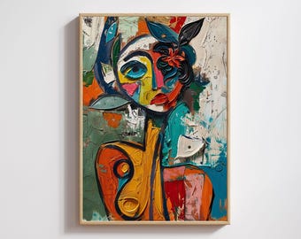 Picasso Inspired Woman Art Print: Botanical Cubism (Digital Download