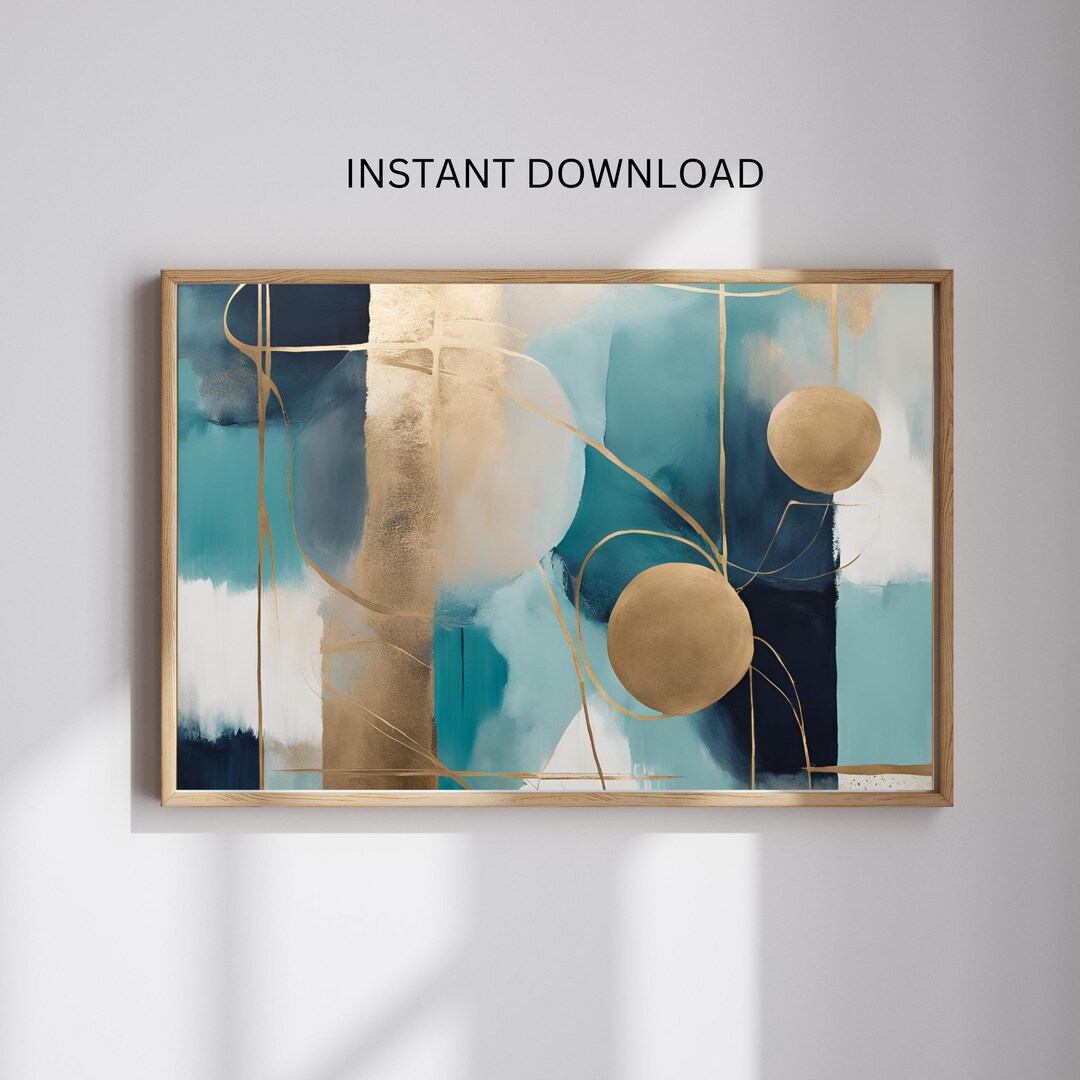 Teal and Gold Abstract Circles Art Print: Modern Geometric Wall Decor ...