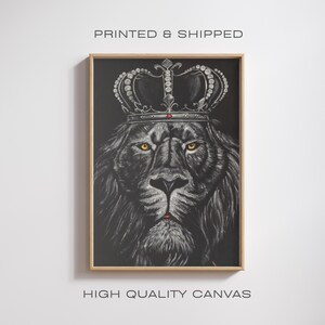 Toile de lion royal | Impression animalière majestueuse | Décoration murale Le Roi Lion | Portrait d&#39;animal couronné | Roi de la jungle Art | Prêt à accrocher