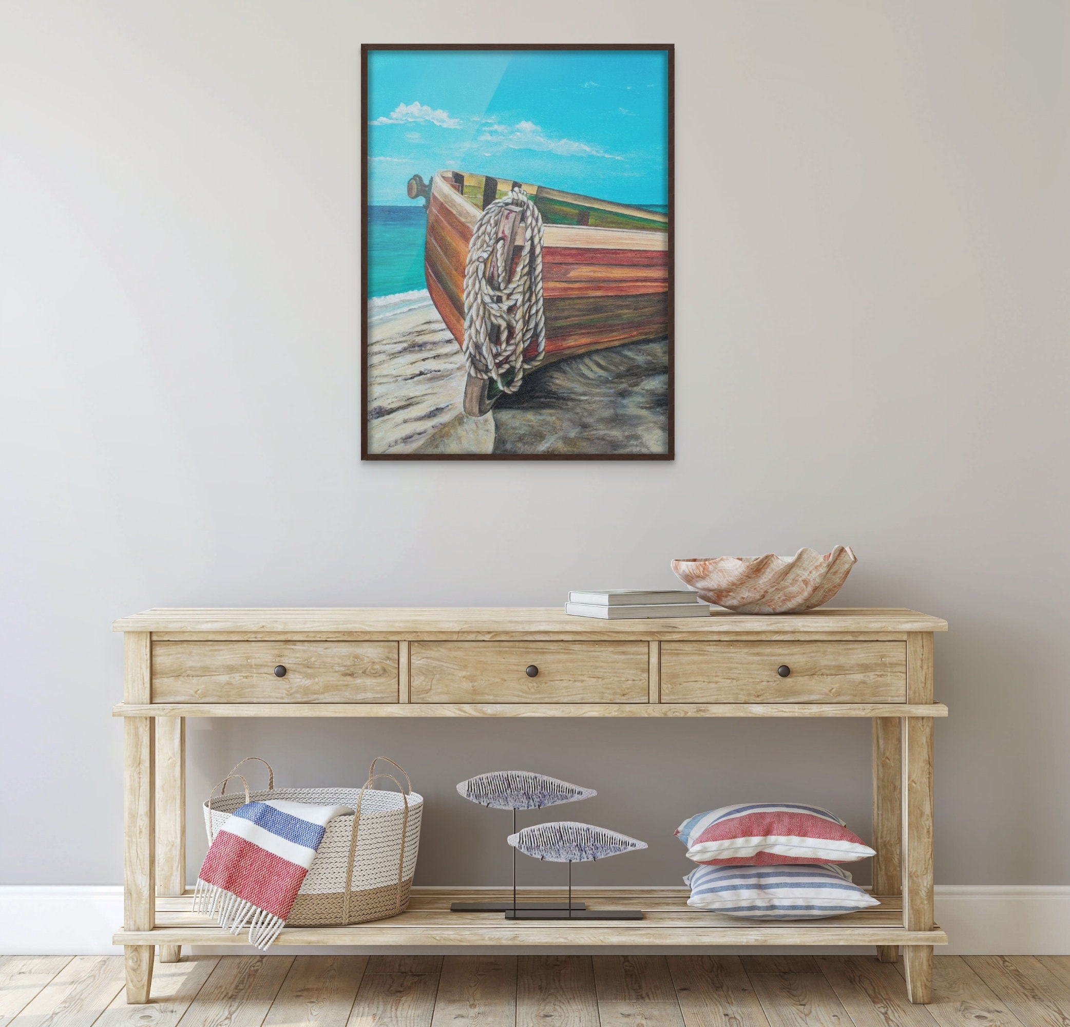 Nautical Wooden Row Boat Wall Decor Beach House Wall Art Handcrafted