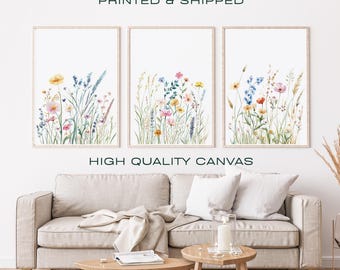 Colorful Wildflower Canvas Print Set: Boho Botanical Wall Art