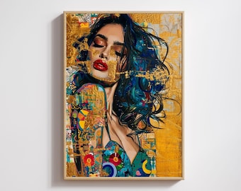 Gustav Klimt Inspired Fashion Art Print: Gilded Woman Portrait (Digital Download)
