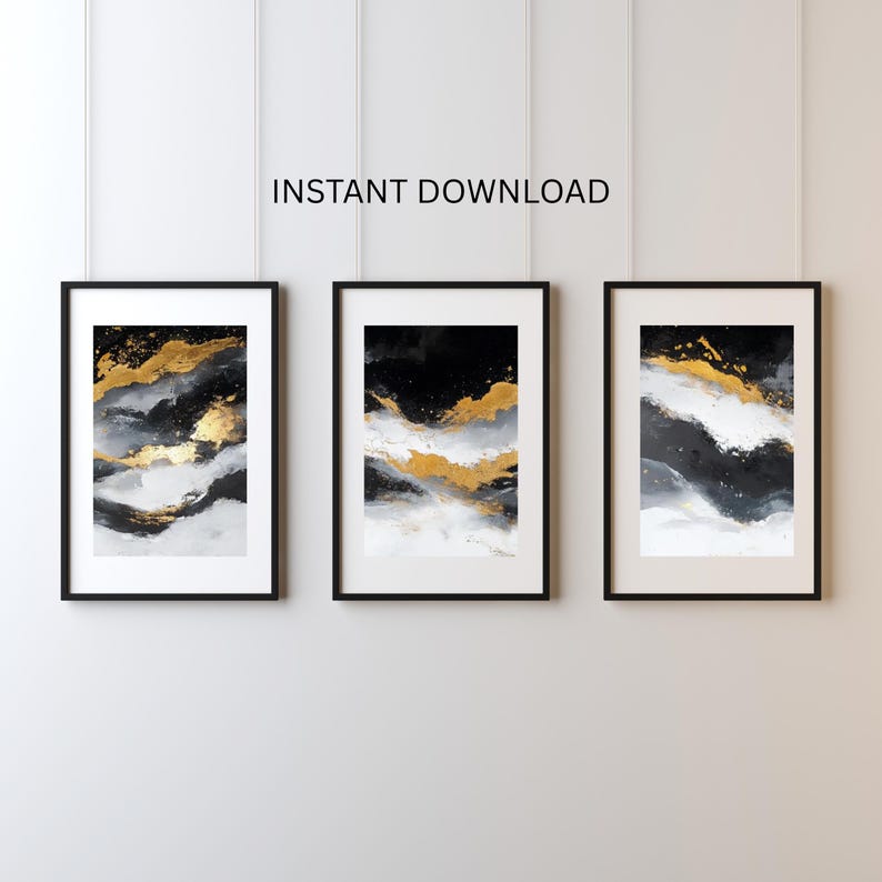 Abstract Black and Gold Wall Art Set (instant Download) - Etsy