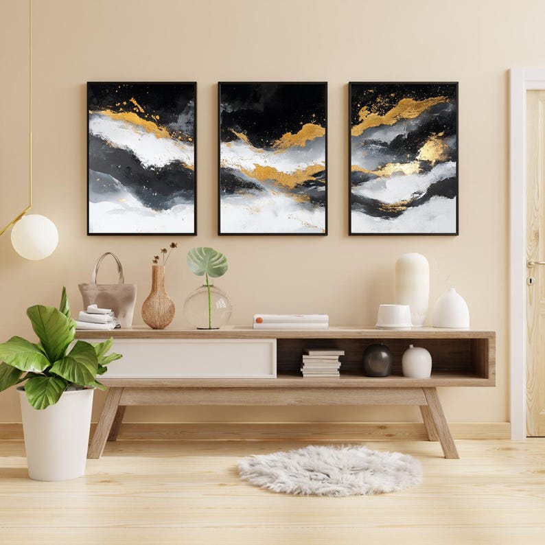 Abstract Black and Gold Wall Art Set (instant Download) - Etsy