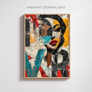 ABSTRACT WOMAN ART Print | Female Face Artwork | Unique Gallery Decor | Female Art Print | Collage Face Art | Instant Download