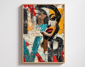 Abstract Woman Face Art Print: Modern Collage Gallery Decor (Digital Download)