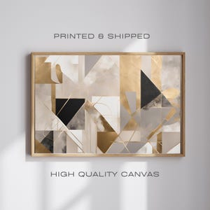 GEOMETRIC WALL ART Print | Abstract Gold & White Marble Canvas | Modern Stone Texture Painting | Luxury Home Decor | Ready to Hang Artwork