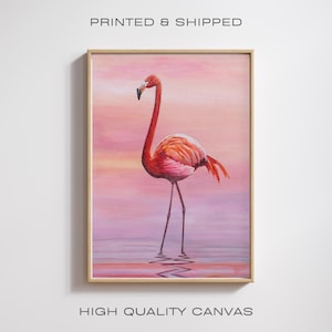FLAMINGO WALL ART | Tropical Bird Painting | Colorful Coastal Décor | Hand-Painted Style Canvas Print | Ready to Hang | Eco-Friendly Art