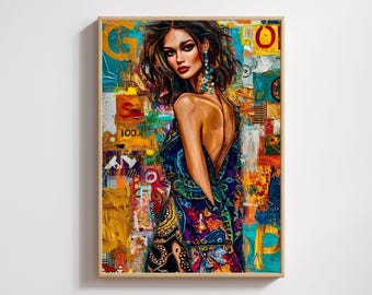Gustav Klimt Style Woman Portrait: Abstract Art Nouveau Print (Digital Download