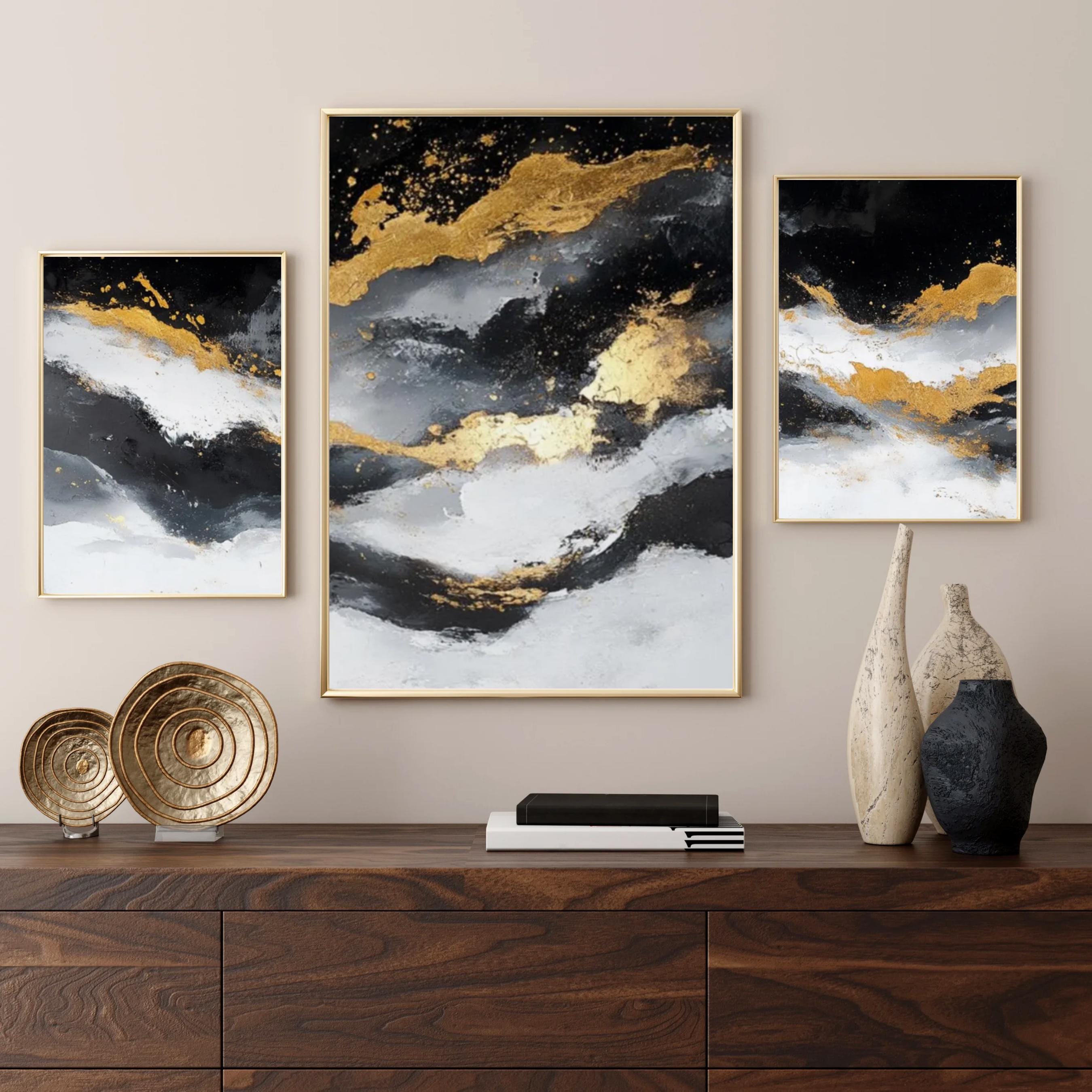 Abstract Black and Gold Wall Art Set (instant Download) - Etsy