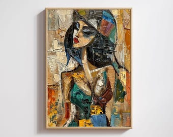 Picasso Inspired Abstract Woman Art Print: Colorful Cubist Portrait (Digital Download)