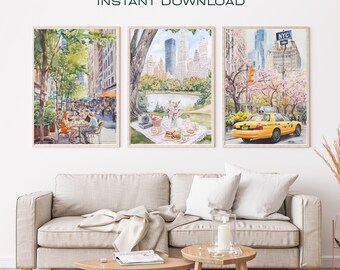 NYC Watercolor Print Set: Central Park & Cityscape (Digital Download)