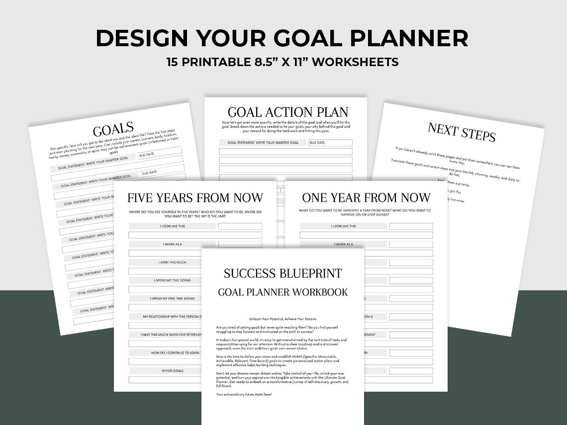 Goal Planner Workbook Printable 5 Year Plan With Individual Goals ...