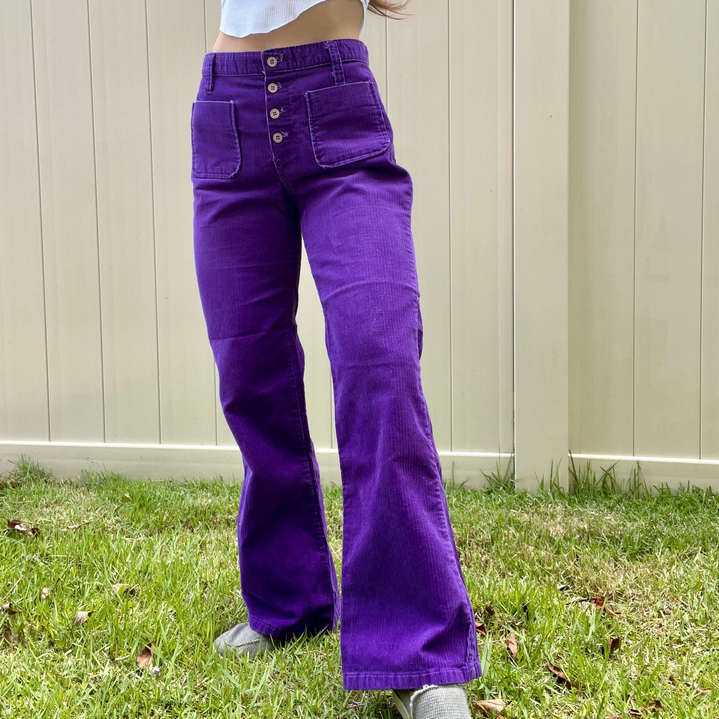 Corduroy Flared Trousers in Purple by Mini Rodini  Junior Edition